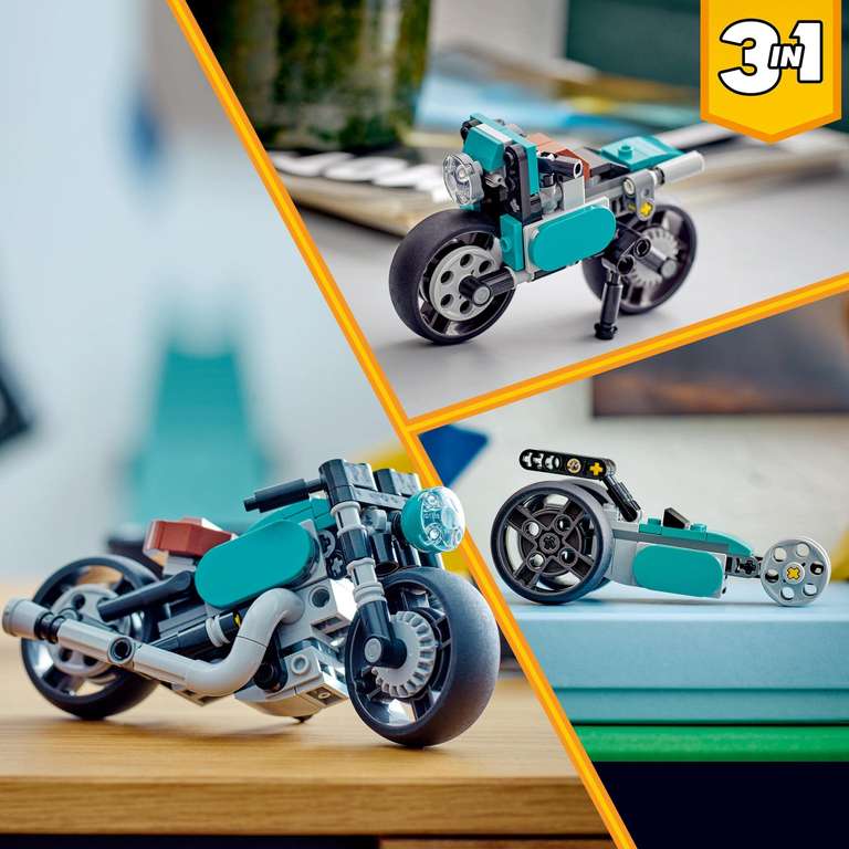 [Amazon Prime] LEGO 31135 Creator 3in1 Oldtimer Motorrad Set, klassisches Motorrad-Spielzeug vom Straßenmotorrad zum Dragster