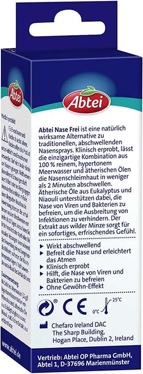 Abtei: Nase Frei - abschwellendes Nasenspray - ohne Gewöhn-Effekt, 20 ml für 1,99€ (Prime / Spar-Abo möglich)