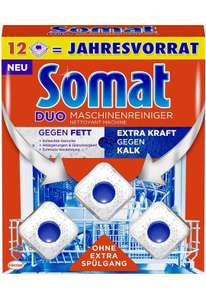 [Jahresvorrat im Prime Sparabo] Somat duo Maschinenreiniger Tabs, Maxipack, 12 Stück gegen Fett und Kalk, ohne extra Spülgang