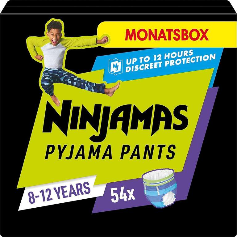 Pampers Ninjamas Nachthöschen / Höschenwindeln (27-43kg), 54 Pyjama Höschen, 8-12 Jahre, MONATSBOX