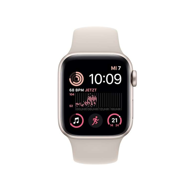 Apple Watch SE 2022 40mm GPS mit Sportarmband Polarstern (394x324, OLED, 32GB Speicher, ~18h Akku, HR-Sensor, Höhenmesser, 50m wasserdicht)