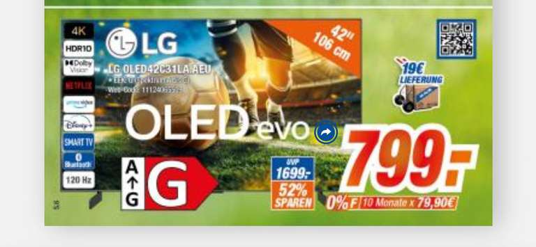 LG OLED42C31LA.AEU (42 Zoll (106 cm), 4K UHD, HDR, Smart TV, Sprachsteuerung, Dolby Atmos, 120 Hz, WebOS 23) Expert Klein (Abholung)