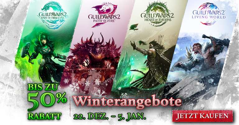 Guild Wars 2 Winterangebote Erweiterungen Path of Fire, Heart of Thorns und End of Dragons reduziert auch Complete Collection