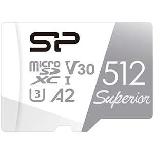(Prime) Silicon Power 512GB Superior Micro SDXC UHS-I (U3), V30 4K A2, Compatible with GoPro Hero 9 High Speed MicroSD Card with Adapter