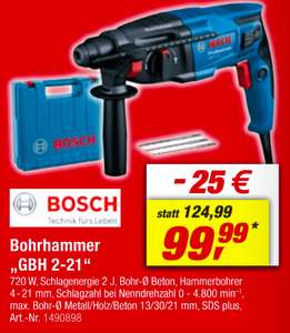 Bosch Professional Kombihammer GBH 2-21 720 W, 2 J, SDS-Plus-Aufnahme, inkl. 3 x SDS-Plus Bohrer und Koffer (mit TPG bei Bauhaus 87,99 €)
