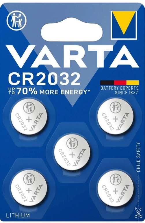 (Prime) VARTA Batterien Knopfzellen CR2032, Lithium Coin, 3V, 5 Stück