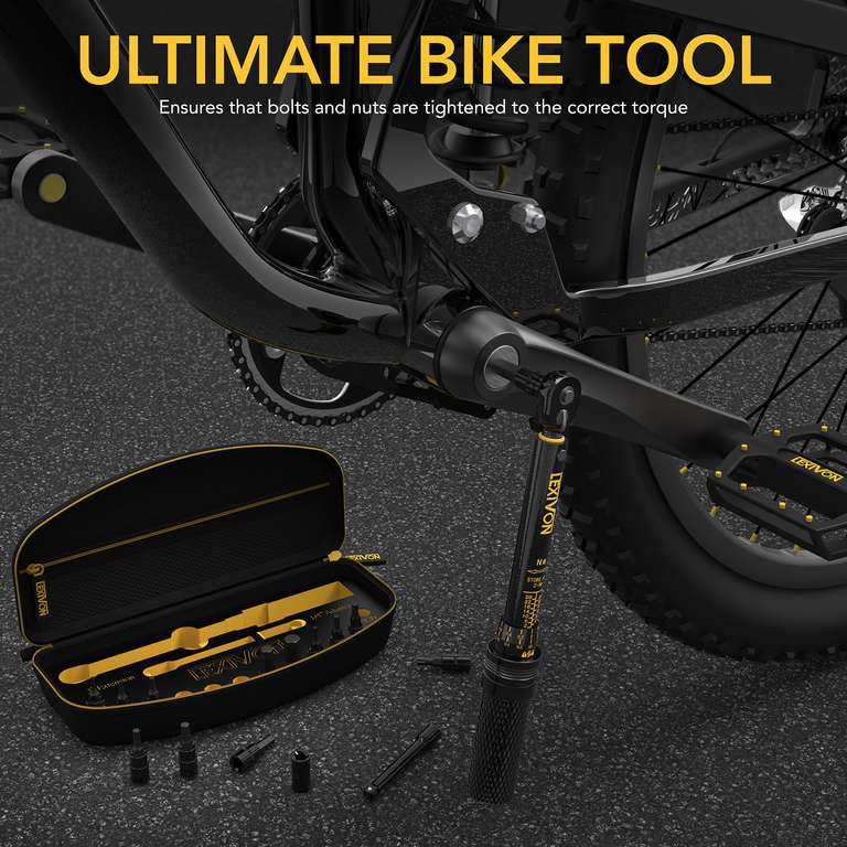 Drehmomentschlüssel Fahrrad & Motorrad von Lexivon, 15-teiliges Set, Schnellverschluss-Knopf-Mechanismus, Verlängerungsstange