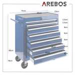 Arebos Werkstattwagen 7 Fächer | kugelgelagerte Schubladen | 2 Rollen mit Feststellbremse (blau)