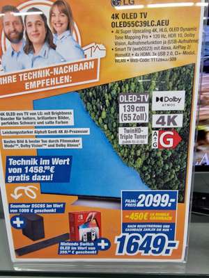 (expert Nürnberg) LG 55c39 2023 Evo oled, 1649 Euro, Inkl. Dsc9s Soundbar inkl Nintendo switch oled für eff. 1649€