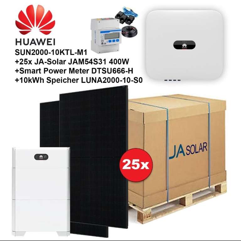 Huawei Komplettanlage Full Black 10KW SUN2000-10KTL-M1 Solaranlage JA-Solar PV-Module ab 5499€ (mit Speicher 11999€)