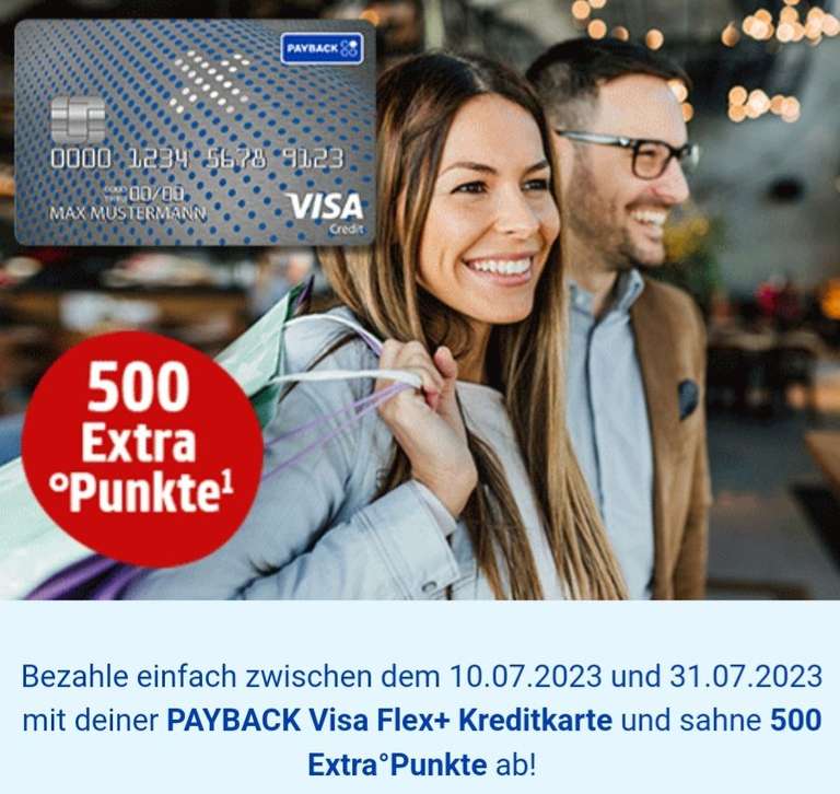 500 Extra Punkte bei Einsatz der Payback Visa Flex+ Kreditkarte ab 150 € (personalisiert)