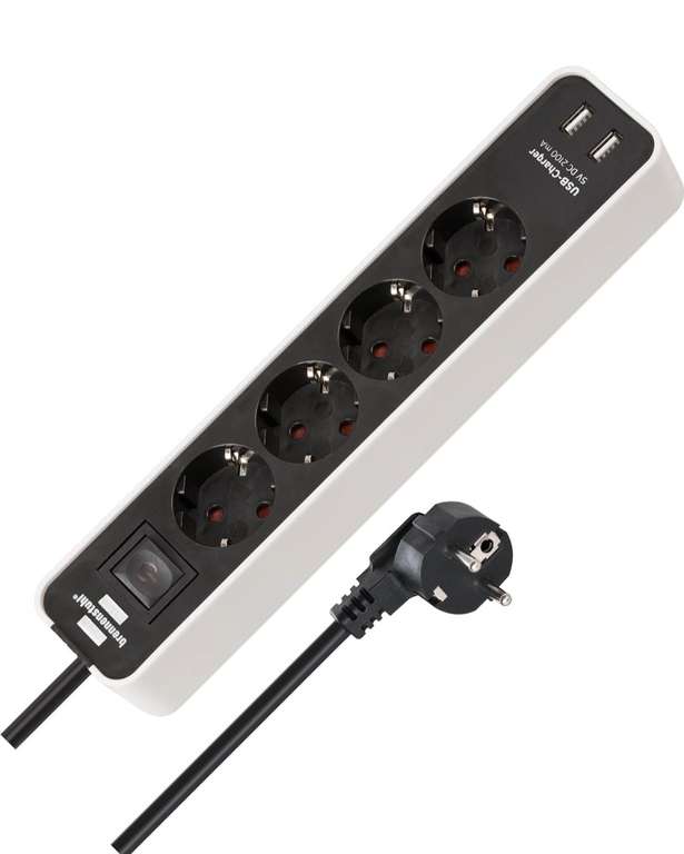 Brennenstuhl Steckdosenleiste Ecolor 4-Fach mit USB mit 2 USB-Ladebuchsen, Mehrfachsteckdose mit Schalter, 1,5m Kabel weiß/schwarz, PRIME