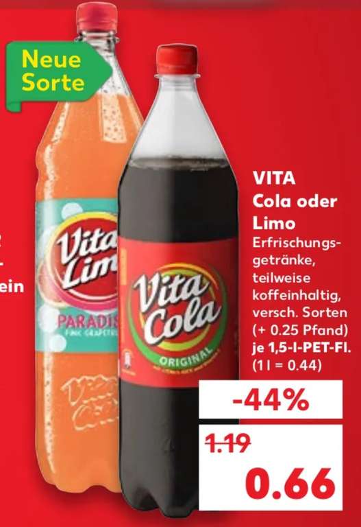 Vita Cola oder Limo im Kaufland (lokal?) für 0,44€/l