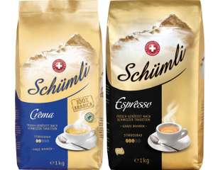 Schweizer SCHÜMLI 1kg Kaffeebohnen Crema od. Espresso für rechn. 8,49€ mit DeutschlandCard (50 Punkte) & App (-0,89€) bei NETTO MD