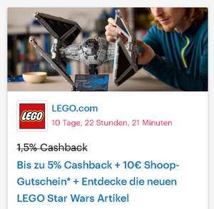 [LEGO + Shoop] Bis zu 5% Cashback + 10€ Shoop-Gutschein (ab 189€ MBW) + Entdecke die neuen LEGO Star Wars Artikel