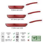 Amazon Basics – Bratpfannen-Set mit Antihaftbeschichtung, außen aus Keramik, 20,3 cm, 24 cm und 28 cm, 3-teiliges Set, Rot