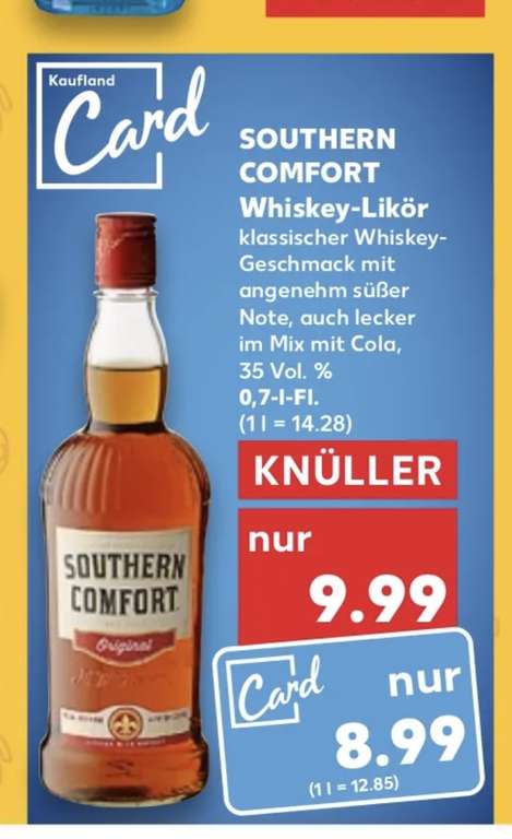 [Kaufland] Mit App! Southern Comfort Whiskylikör, 0,7 Liter