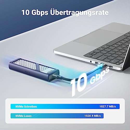 [Prime only] UGREEN M2 SSD Gehäuse USB 3.2 Gen 2 10 Gbps Aluminium NVMe Gehäuse mit Kühlkissen für NVMe PCIe SSD