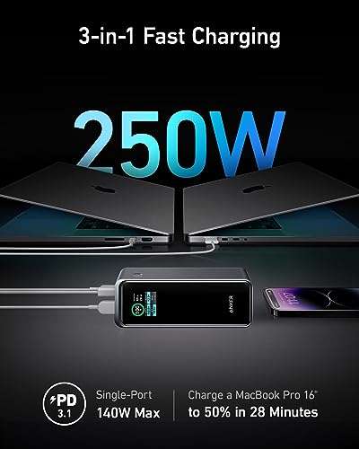 Anker Prime 27.650mAh Power Bank (250W | 99,54Wh), PD 3.1 Power Delivery 3-Port Powerbank