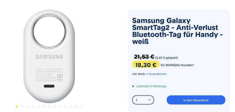 Samsung Galaxy SmartTag2 (weiß) [MAINGAU - Kunden]