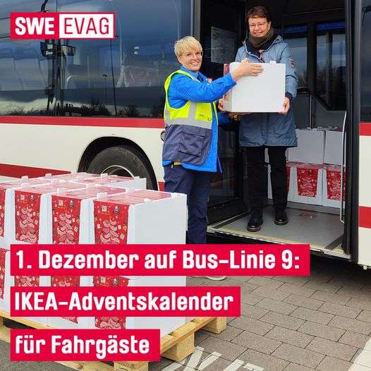 [Erfurt | EVAG] Gratis Ikea Adventskalender mit mind. 10€ Guthaben + Schoko für Fahrgäste der Linie 9 zwischen Daberstadt & HBF Freitag Vor.