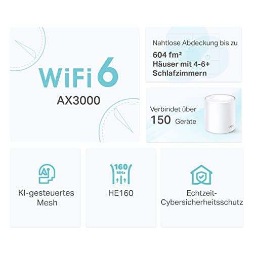 TP-Link Deco X50 Wi-Fi 6 Mesh WLAN Set(3 Pack), AX3000 Dualband Router &Repeater (Reichweite bis zu 604m²,WPA3, ideal für große Häuse