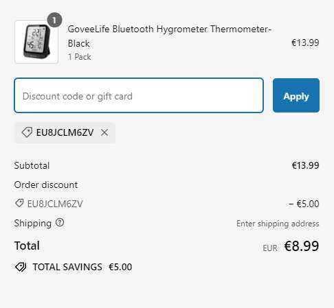 GoveeLife Bluetooth Hygrometer in Schwarz für 8,99€ bei Govee mit NL-Anmeldung
