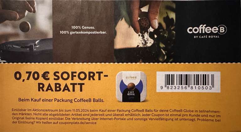 0,70€ Rabatt Coupon CoffeeB Balls