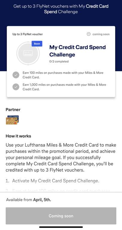 Miles & More: My Credit Card Spend Challenge - bis zu 3 FlyNet Gutscheine (personalisiert)