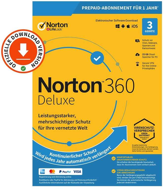 Norton 360 Deluxe 2022 | 3 Gerät | 1-Jahres-Abonnement mit Automatischer Verlängerung