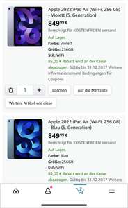 Apple 2022 iPad Air (Wi-Fi, 256 GB) - Violett und blau (5. Generation)