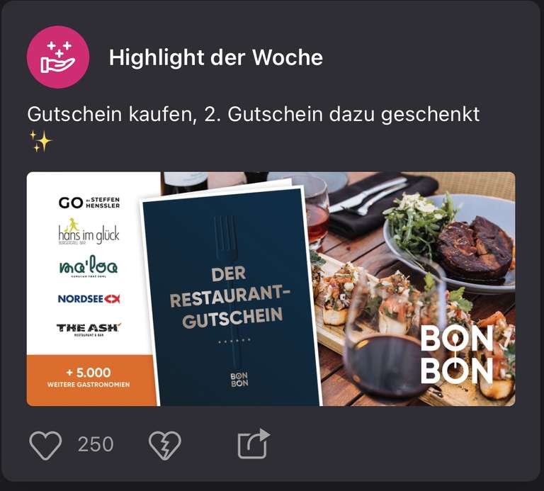 33,33% Gastro Restaurant Gutscheine BON BON ähnlich PNEL PayNowEatLater [Telekom Magenta Moments App / Telekom Kunden]