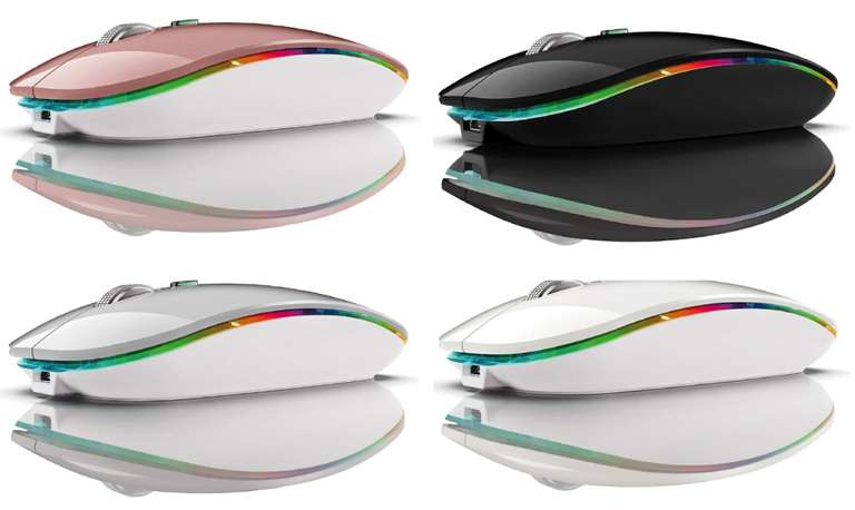 BOW RGB kabellose Maus, Dual Mode BT + 2,4 GHz, 800/1200/1600 dpi, Akku, Jiggler Funktion - 4 Farben