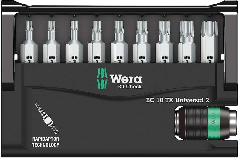 Wera Bit-Sortiment, Bit-Check 10 TX Universal 2, inkl Rapidaptor-Halter für 14,34€ (Prime)