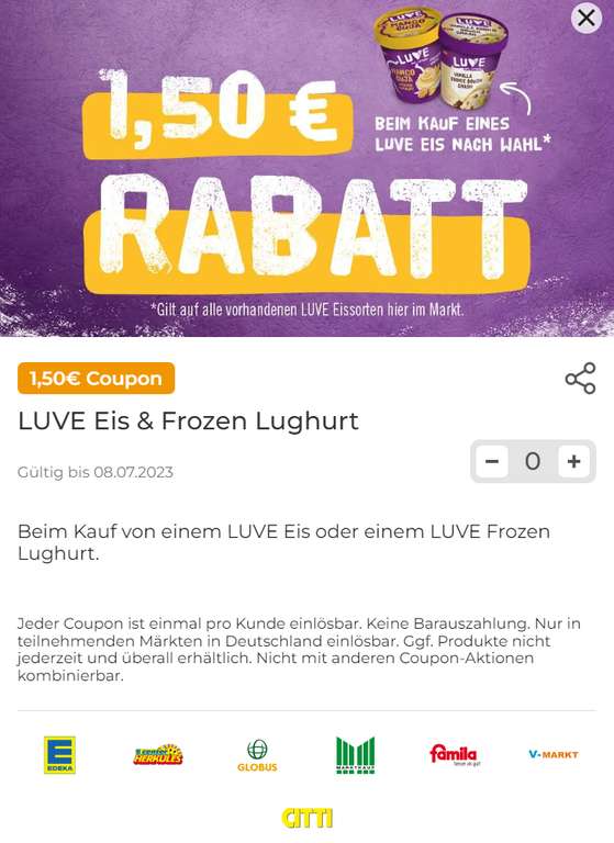 [Couponplatz.de] 1,50€ Rabatt Coupon für den Kauf einer Packung LUVE Eis oder eines LUVE Frozen Lughurts
