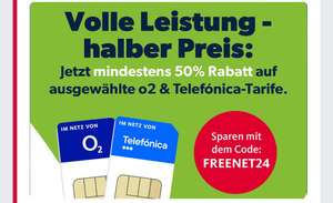50 Prozent Rabatt auf O2- & Telefónica-Tarife bei Freenet. Ohne Laufzeit