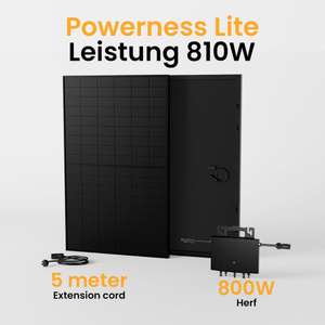 Powerness Lite Balkonkraftwerk Set, 810Wp Solaranlage, Full Black Solarpaneel, Growatt 800W /HERF 800W Wechselrichter ab 229€
