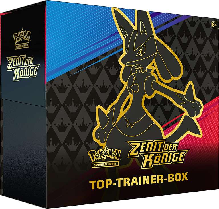 Pokemon TCG: Zenit der Könige Top-Trainer Box | 10 Booster, 65 Kartenhüllen mit Lucario-Print, holografische Lucario Promokarte & mehr