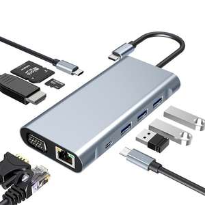 Type-C Hub 10 in 1 USB C to 4K HDMI+RJ45+PD 100W Charge+USB3.0+VGA+SD/TF