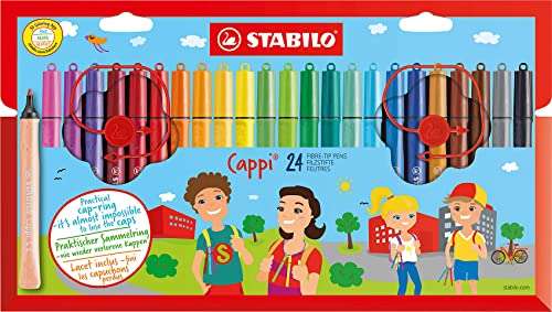 Filzstift mit Kappenring - STABILO Cappi - 24er Pack - mit 24 verschiedenen Farben