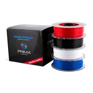 PrimaCreator EasyPrint PLA 3D-Drucker Filament Value Pack Standard - 1.75mm - 4x 500 g (Total 2 kg) - Weiß, Schwarz, Rot, Blau
