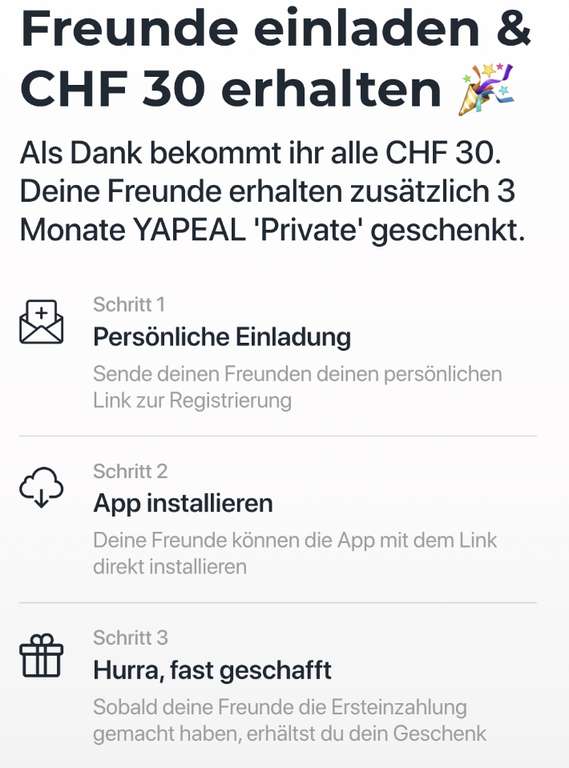 YAPEAL // Schweizer Konto ohne Schufa // 30CHF + 30CHF KWK (Kunden werben Kunden) für Kontoeröffnung