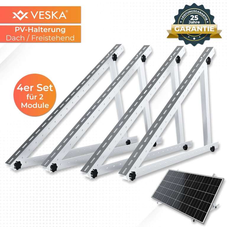 NuaSol Halterung für 1x Solarpanel Aufständerung bis 118 cm Flachdach PV Solarmodul Balkonkraftwerk (31,90€) oder Veska 2er Set für (54,90€)