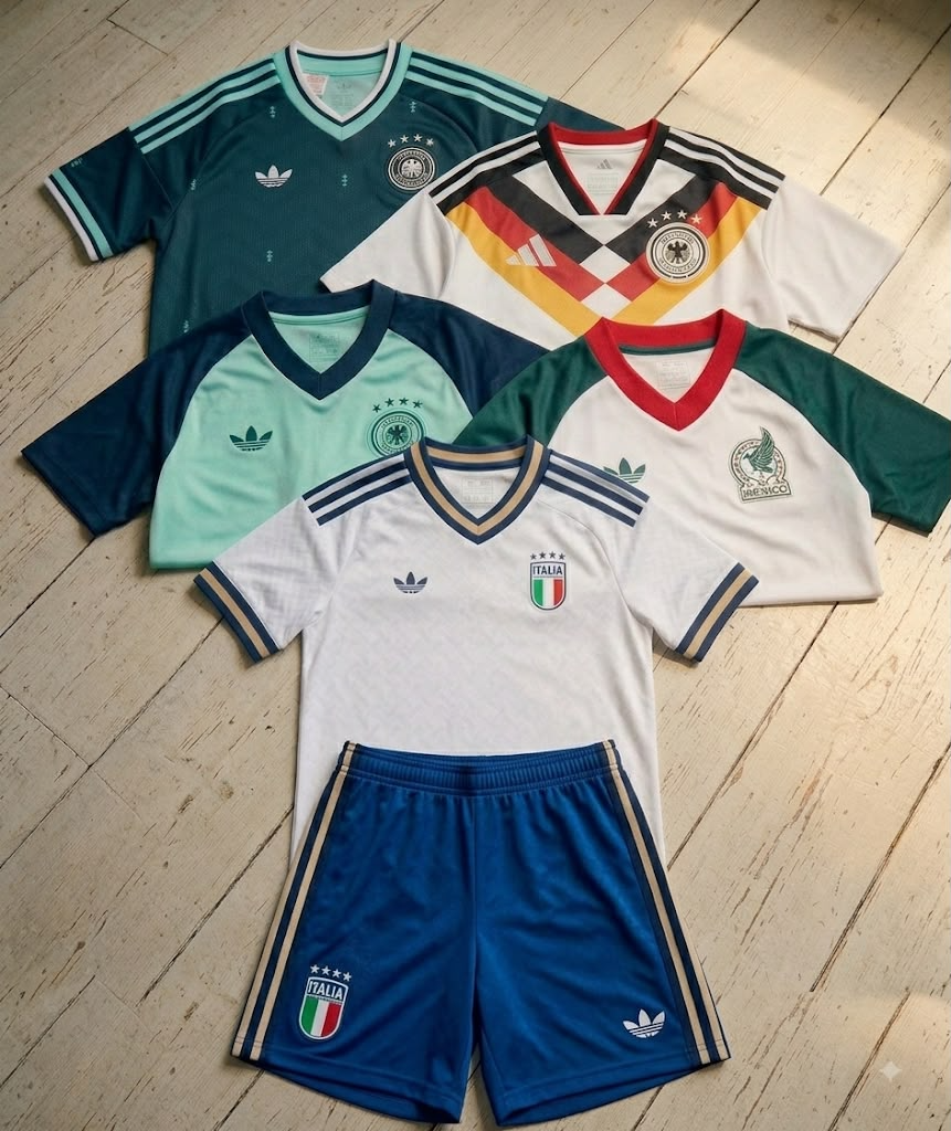 Adidas Kinder Sammeldeal | Fußball DFB Trikot Heim/ Auswärts; DFB Pre Match Shirt, Mexico Pre Match Trikot, Italien Set (Trikot + Hose)