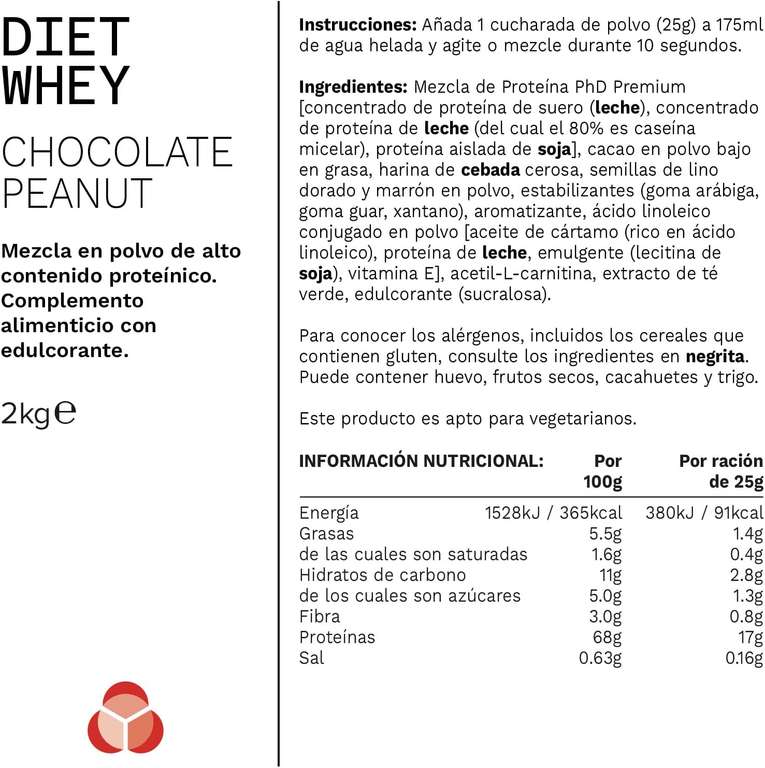 [Prime Spar-Abo] 2kg PhD Diet Whey - Chocolate Peanut (12.41€/kg, 68% Protein)