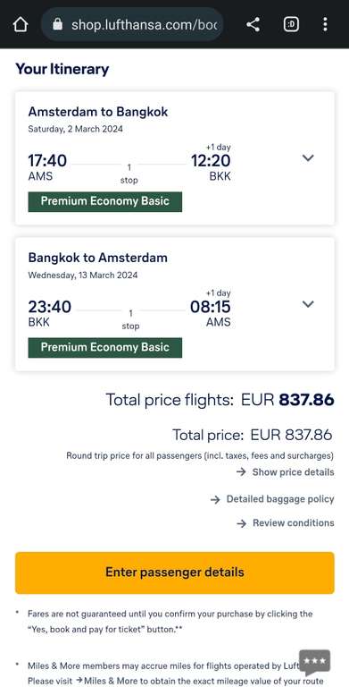 Zum besten Preis Amsterdam nach Thailand Bangkok, Phuket und Ko Samui mit Swiss, LH, Austrian i.d. Premium Economy ab 838,00 EUR