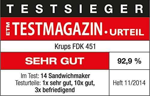 KRUPS FDK451 Sandwichmaker 850W 31.6x15.5x29.5cm (Amazon)
