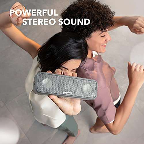 Soundcore 3 Bluetooth Lautsprecher, Stereo-Sound, Audiotreiber mit Titan-Membran, PartyCast, BassUp, 24 Stunden Akku, IPX7 Wasserschutz