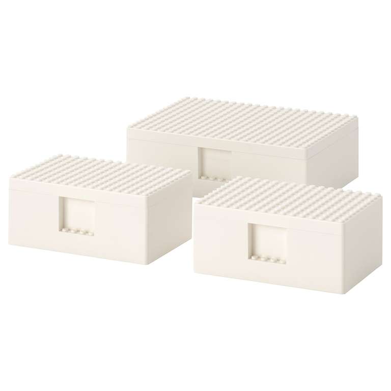 IKEA Family: BYGGLEK LEGO-Schachtel mit Deckel 3er-Set, weiß