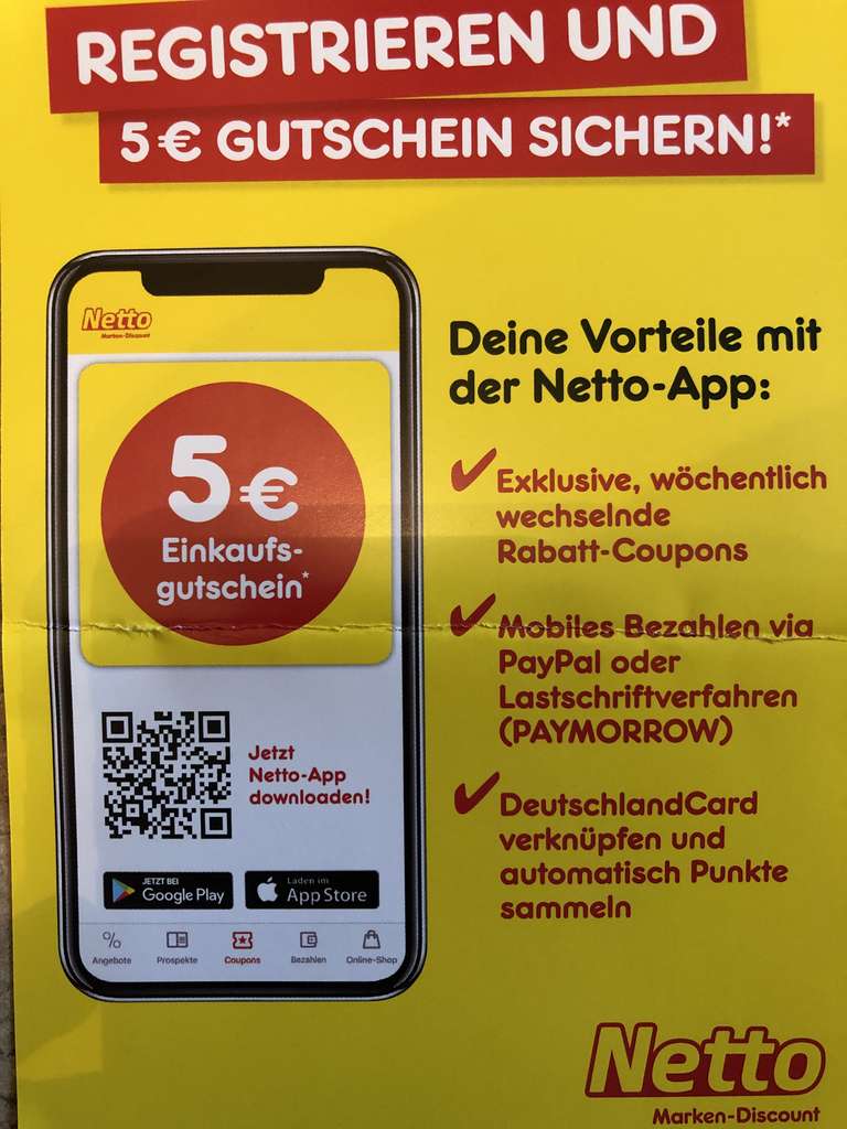 [Netto MD] 5€ App Gutschein für Neukunden Registrierung (MEW 20€)